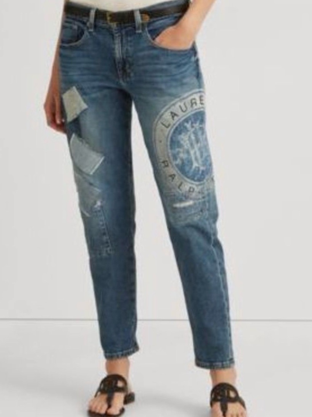 Ralph Lauren Distressed Blue Boyfriend Jeans with Logo Patch
